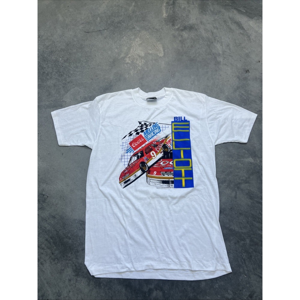 Vintage Bill Elliot NASCAR Single Stitch T-shirt White Size XL Soft